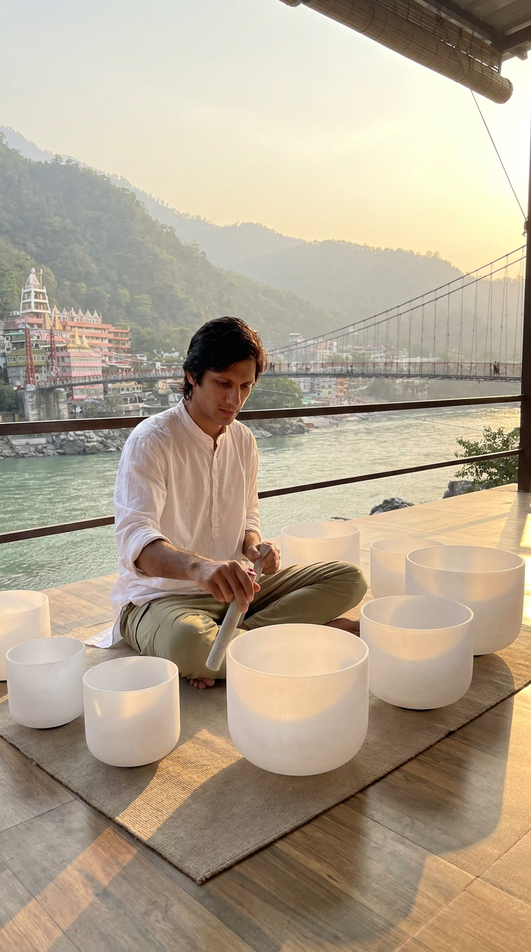 Devesh Narwal with singing bowls